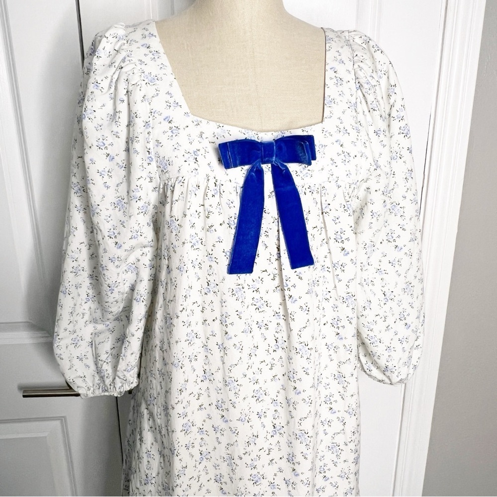 Taylor Tillman SJP Cecelia Dress White Floral Dress Blue Bow Size Small - Picture 7 of 12